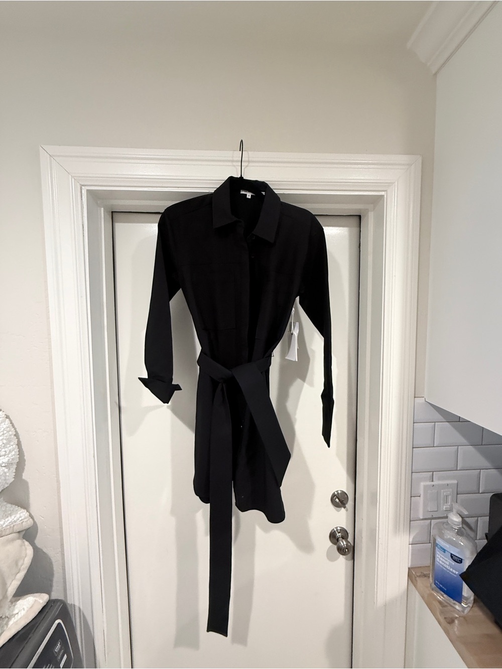 Good American Black Long-Sleeve Shirt Dress with Self Tie - Picture 5 of 5